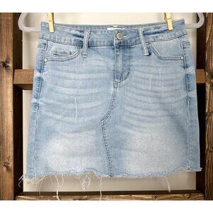 Celebrity Pink Low Rise Distressed Denim Mini Skirt Light Wash 0/24